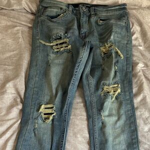 Serenade Men's 28x31 Fitted Distressed Skinny Blue Jeans Grunge Rock *spot*